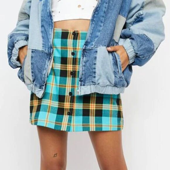 OBEY Skirt Joanie Plaid Aqua Multicolor High Waisted Business Casual Mini - Picture 3 of 8